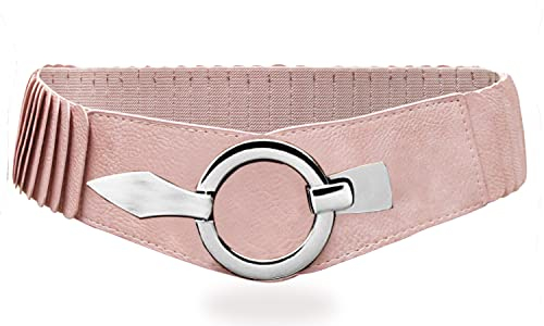 Gloop Ceinture élastique pour femme - Largeur : 6 cm - Anneau argenté, Rose, 30-32W