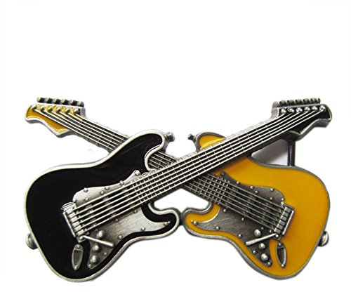 Gürtelschnalle für Gitarre, Vintage-Stil, Schwarz / Gelb, Emaille, Schwarz