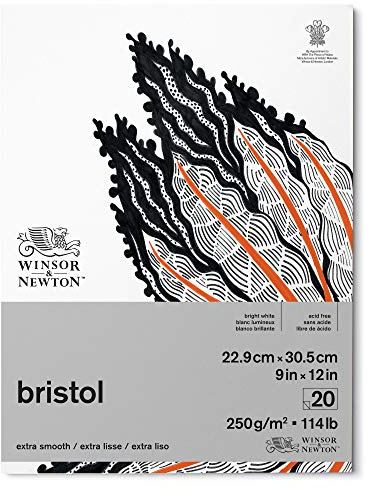 Winsor & Newton 6661548 Bristol Zeichenpapier im Block - 20 Blatt 22,9 x 30,5cm, 250g/m², kopfgeleimt, strahlend weißes Papier für Zeichnungen mit technischen Stiften, Finelinern, Tusche, Markern