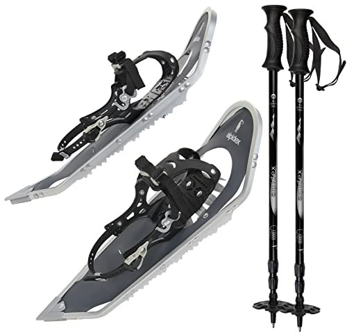 ALPIDEX Raquetas Nieve Aluminio Ligeros Bolsa Incluida Bastones Opcional Hombre Mujer, Color:Grey con Palos