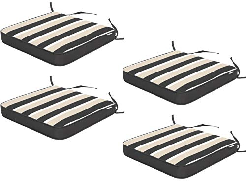 HOBBYGARDEN 4er Set Stuhlkissen/Sitzkissen 48x45 cm Sitzauflagen Polsterauflagen Outdoor/Indoor Außen/Innen Garten Freizeit Sommer Graphit mit Beigen Streifen