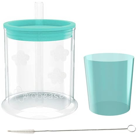 Grabease Gobelets d'apprentissage convertibles pour bébés – Sans BPA – Gobelet pour bébés âgés de 6 mois et plus – Gobelet avec paille, brosse de nettoyage et mini tasse supplémentaire (bleu sarcelle)