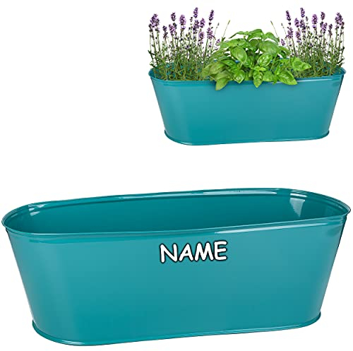 alles-meine.de GmbH großer XL - Topf/Blumentopf Farbwahl Metall - Ø 50 cm - türkis blau/Mint - inkl. Name - oval - länglich - groß - Eimer/Dekotopf - Übertopf - rostfre..