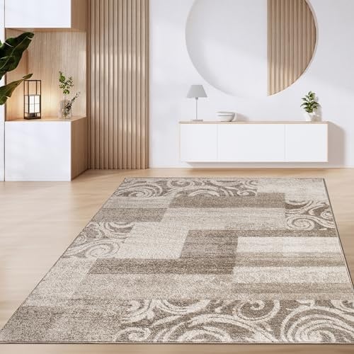 Paco Home Teppich Wohnzimmer Kurzflor Vintage Geometrische Moderne Muster Braun Beige, Grösse:240x340 cm, Farbe:Braun 2