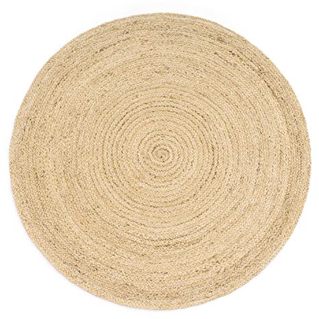 Paco Home Teppich Rund Wohnzimmer Jute Boho Ethno Muster Modern Handgefertigt Naturteppich, Grösse:160 cm Rund, Farbe:Elfenbein 2