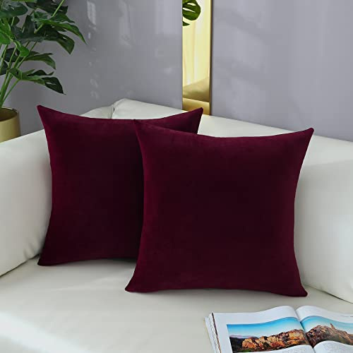 mixeoo Gemütliche burgunderrote Kissenbezüge, Kissen, dekorative Quadrate, Solider Dicker Samt, superweiche Kissenbezüge, Heimdekoration für Sofa, Couch, Wohnzimmer, Stuhl, 2er-Set, 50,8 x 50,8 cm