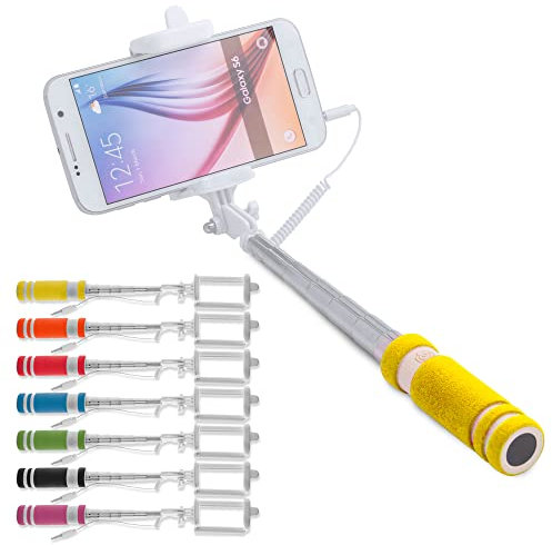 ANTEVIA Matériaux Perche à Selfie Universelle Design et Ultra compacte avec Bouton de Prise de Vue Jack| Plus DE 10 MODELES | Couleur : Jaune (Paicom Jaune)
