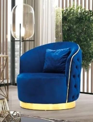 Casa Padrino Luxus Chesterfield Sessel Blau/Gold 90 x 95 x H. 75 cm - Moderner Wohnzimmer Sessel - Chesterfield Wohnzimmer Möbel