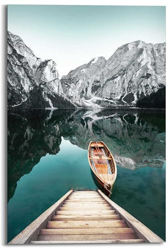 REINDERS Wandbild, Berg See, Wohnzimmer, Bilder, Wanddeko, Room Decor, MDF, Grün, 90 x 60