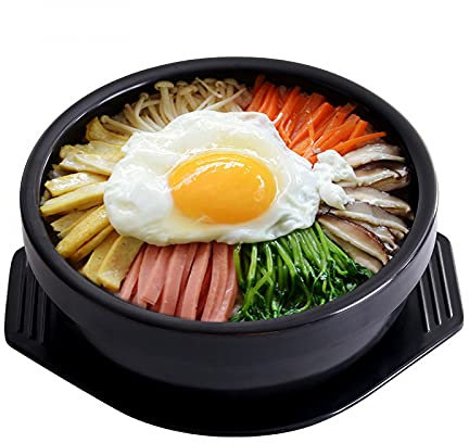 TSTSM Olla de Barro Coreana para cocinar, Cuenco de Piedra para cocinar, cazuela con Bandeja, Olla hirviendo para bibimbap y sopa-800ML