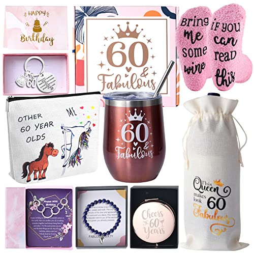 Tecanne 60th Birthday Gifts for Women, 9 Unique Funny Happy Gifts for Women, Wife, Mom, Sister, Coworker, 60 Year Old Birthday Gifts for Christmas Mother's Day