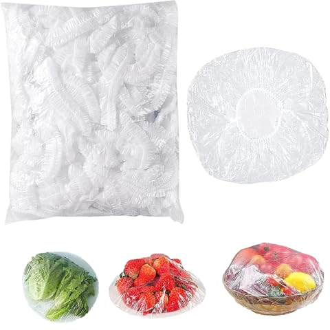 100 Piezas Bolsas de Conservación Bolsas de Alimentos Frescos con Elásticas, Bolsas de Sellado Impermeables Bolsas de Plastico Transparente para Alimentos para Cubrir Platos Tazones Cubierta