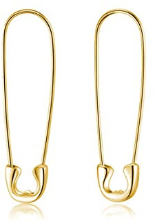 Reffeer Massive 925 Sterling Silber Sicherheitsnadel Ohrringe Creolen für Frauen - Büroklammer Pin Knorpel Creolen (B-Gold-3cm)