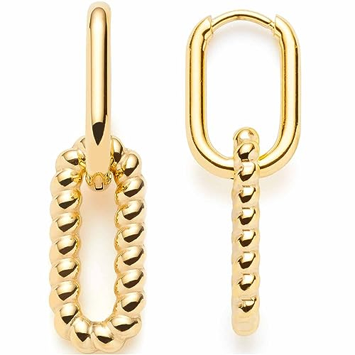 JEWELS BY LEONARDO Ohrringe Moni 1 Paar • Klapp-Creolen aus goldfarbenem Edelstahl • Ohr-Schmuck mit austauschbarem kettenförmigem Charm • Schmuck Geschenk für Frauen • 023251