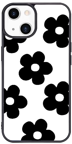Wihytec Schwarz & Weiß Floral Handyhülle für iPhone 15 Flower Case Cover TPU Bumper Hard Back Shockproof Preppy Phone Case Girly Women Phone Case Cover, (JJ-LV-IP15-2023143)