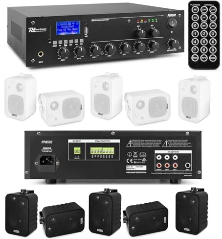IMPIANTO AUDIO FILODIFFUSIONE 100V ZONE 2 SEPARATE USB INGRESSO PC TV USB BLUETOOTH (NERE 8 CASSE)