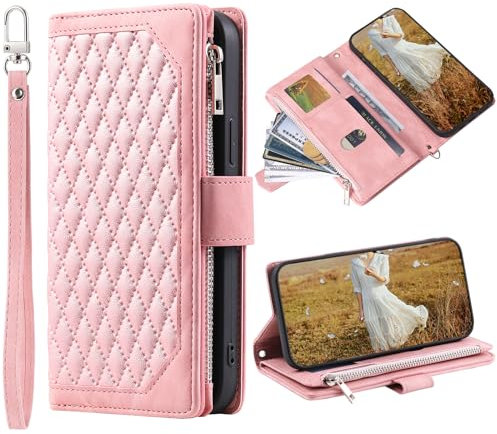 Knoowcase for Google Pixel 8 Case Wallet Flip for Google Pixel 8 Shockproof PU Leather Bumper with Zipper Card Holder Slots Full Protection Stand Viewing Cover, Rose Gold