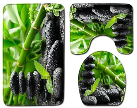 Badezimmerteppich Schwarz Smaragdgrün Badematte Set 3 Teilig Fußmatte rutschfest Saugfähig Badteppich Waschbar Fussmatte Teppich Schmutzfangmatte für Badezimmer