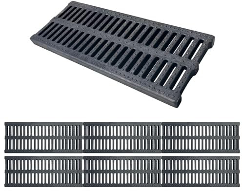 Natotela Paquete de 6 rejillas de drenaje de plástico polimérico para jardín, longitud total de 3 m, rejilla de canal rectangular, rejillas de drenaje para piscina, patio, granja, casa