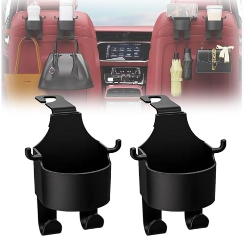 2 Pack Multifunctional Hook for Car Seat Back, Multifunction Seat Cup Holder Hook for Car, Car Seat Headrest Cup Holder with Hooks, 2 in 1 Car Hook & Backseat Cup Holder, Universal Car Headrest Hook