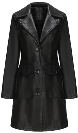 YURCI Trench Da Donna In Pelle PU Vintage, Abito Da Giacca A Maniche Lunghe In Ecopelle Da Donna, Trench con Spolverino Sul Petto (Color : Black, Size : M)