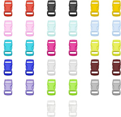 SLEEKEE 32 fibbie in plastica, fibbie di sblocco in plastica, mini fibbie rimovibili, moschettoni antiscivolo, fibbie a sgancio rapido, fibbie per gioielli (multicolore), multicolore, 1cm