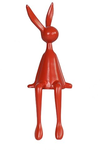 Pevfeciy Modern Skulptur deko Desktop kantenhocker Figuren Hasen Statue Dekoration,Kreative Harz Charaktere Skulpturen,für Wohnzimmer Schlafzimmer Office Tischplatte Bücherregal Dekor,Rot,H 28cm