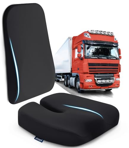 Elmara LKW-Fahrer-Sitzkissen & Lendenwirbelstütze (2-teiliges Set), LKW-Zubehör, LKW-Zubehör, LKW-Zubehör, LKW-Fahrer-Geschenke, LKW-Kissen für Fahrsitz bei Rückenschmerzen (Schwarz)