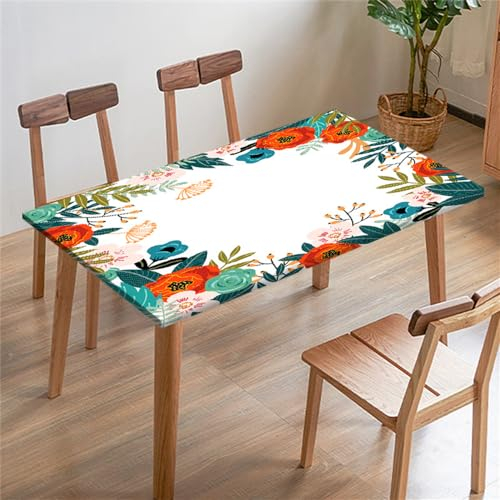 FANSU Tovaglia Rettangolare 4/6/8FT Piazza Copritavolo con Bordo Elastico, Floreale Estivo Copritavolo Tavolo Panno per Esterno Sala da Pranzo Ristorante Giardino (Giardino,140x80cm)
