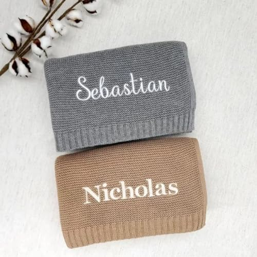 Strickdecke Aus Baumwolle, Personalisierbar, Bestickter Name, Weiche Decke For Babys, Jungen, Babys, Mädchen, Atmungsaktive Kinderwagendecke For Die Babyparty, Individuell Bestickte Wickeldecke