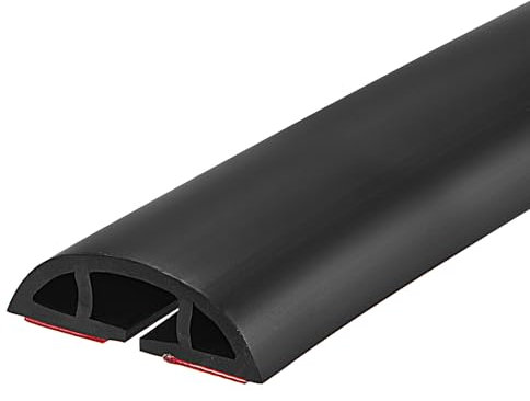 sourcing map 7.9ft Floor Cord Cover PVC Cable Protector 0.4W x 0.24H Cable Management Black