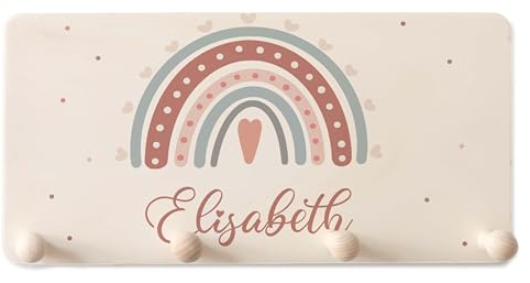 Kidsmood Kindergarderobe Personalisiert mit Namen, Kinderzimmer Möbel aus robustem Holz, Garderobenleiste Kinder, Baby Garderobe für Babyzimmer mit 4 Kleiderhaken Wand-Montage [40x20x1,5 cm]