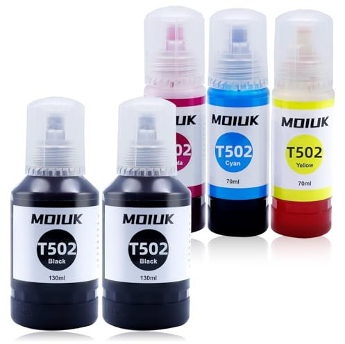 High-Capacity Ink Refill Set Compatible with Epson EcoTank 502/ET Series - Suitable for ET-2760, ET-4760, ET-2750, ET-3760, ET-2850, ET-15000, ST-4000, ST-2000, etc. (5 Bottles: 2BCMY