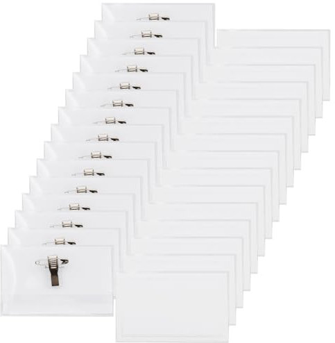 VEGCOO 30 Pcs Porte Badge, Badge Plastique Transparent 90 x 56 mm avec Clip et Épingle, Badges Étanche pour Infirmières, Écoles, Conférences, Bureaux