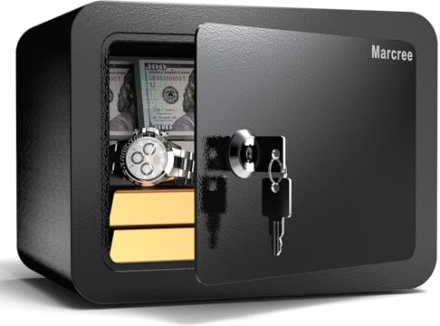 Marcree 0,23 Cub Safe, Kleiner Safe mit Schlüssel, Mini Home Safes für Geld, Münze und Bargeld, Sicherheitssafe für Kinder, Schlossbox für persönliche Gegenstände, Schwarz, 6,69 x 9,06 x 6,69 Zoll