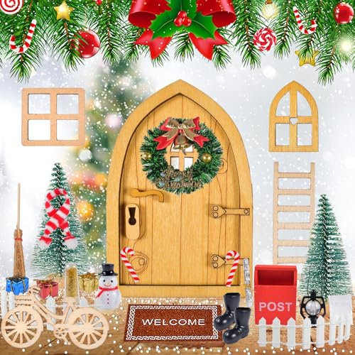 AUEJACKY 26 Pièces Lutin de Noël Accessoires, Porte de Lutin Miniature, Lutin De Noel Accessoire Maison De Poupée Miniature DIY, Décoration de Noël Porte de Lutin pour Jardin Déco de Noël Accessoires