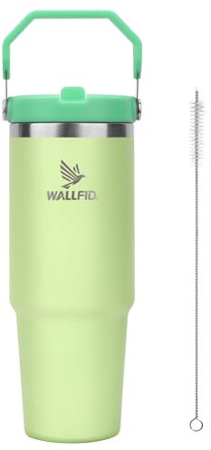WALLFID 30oz Stainless Steel Tumbler with Flip Straw and Straw Brush, BPA-Free - Grass Green