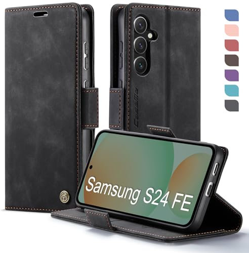 XYGLOW Handyhülle für Samsung Galaxy S24 FE Hülle Klappbar Premium PU Lederhülle Klapphülle【RFID Schutz】Kartenfach Standfunktion Schutzhülle für Samsung S24 FE 5G Flip Case Wallet Tasche Cover,Schwarz