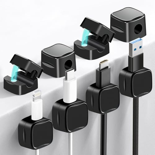 Kabel Organizer, Dwafill 8-Pack Magnetischer Kabel-organizer, Kabelhalter, Ladekabelhalterung, Geeignet für Zuhause, Büro, Küche, Klassenzimmer, Labor, Geschäft, Kabelhalter Selbstklebend (Schwarz)