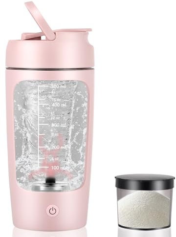 Shaker proteico elettrico, 650 ml, frullatore automatico di proteine con scatola in polvere, ricarica USB, frullatore elettrico ricaricabile in Tritan, senza BPA, per frullati proteici (rosa)