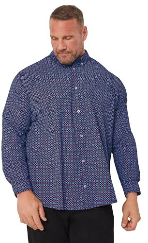 BadRhino Big & Tall Blue Geometric Print Party Shirt - Men's - Plus Size Curve