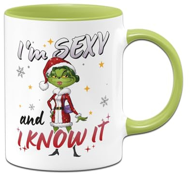 Tassenbrennerei Miss Grinch Tasse - I'm sexy and I know it - Weihnachtstasse mit Spruch, Kaffeetasse lustig - Geschenk für Frauen, Freundin, Kollegin (Grün)