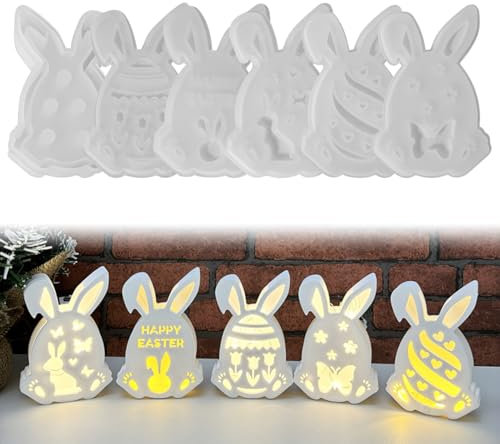 Silikonformen Gießformen Ostern, 6 Stück Silikonform Ostern Silikonform Hase Gießformen Silikon Gießform Ostern Giessformen Silikon Gießform Hase 3D Silikonform Osterhase für Osterdeko 