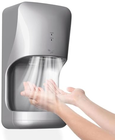 Automatic Hands Dryer with Drip Tray, 1400W Wall Mounted High Speed Drying Machine 7S Quick Dry Hands for Restrooms in Restaurants/Office Buildings,Silver
