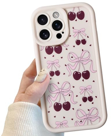 Potok Cherry Bow Phone Case for iPhone 13 Pro, Cute Red Cherry Bow Pattern Shockproof Bumper Phone Case for Women Girls, Soft TPU Slim Girly Cute Protective Cover for iPhone 13 Pro