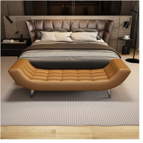 Moderne Leder Gepolsterte Schlafzimmer Ottoman Sofa für Ende des Bettes Orange 1,5m