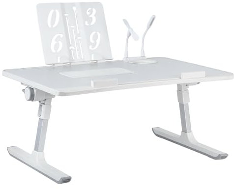WODFARR Table de Lit pour Ordinateur Portable, Support Réglable en Hauteur et Angle, Platede Lit avec Tiroir et Ports USB, Ventilation, Pliable, Inclinable, 60x40x40 cm (Gris, XL)
