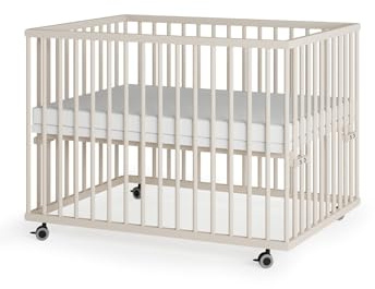 Sämann Laufstall Baby mit Lattenrost und Matratze | stufenlos höhenverstellbar | Laufgitter Premium | Babybett aus Holz | Krabbelgitter (sahara dust, 75x100 cm)