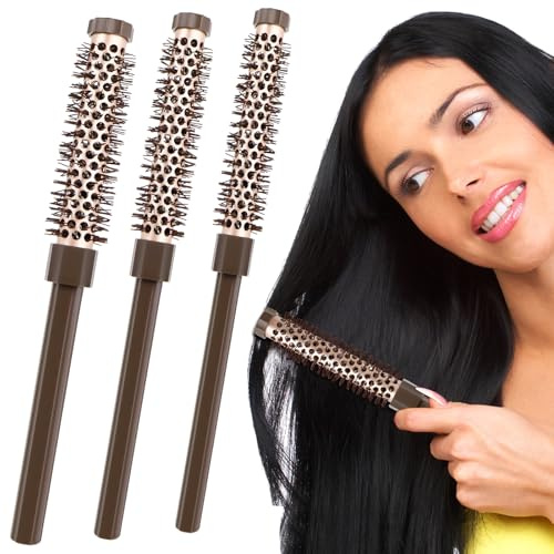 VZXZXE 3 Stück Rundbürste Klein, Haarbürste Rund zum Föhnen, Voluminöse Föhnbürste, Bartbürste Geeignet für Kurzes Haar, Langes Haar, Lockiges Haar, Glattes Haar, Haaransatz und Bart