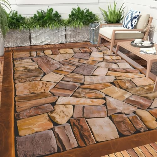 AVSMGP Tappeto in Pietra 3D Per Esterni E Interni - Tappetino Antiscivolo Con Texture Realistica in Pietra Per Giardino, Bordo Piscina, Terrazza, Balcone E Aree Ad Alto Traffico,A,120x180cm(47x70.87)